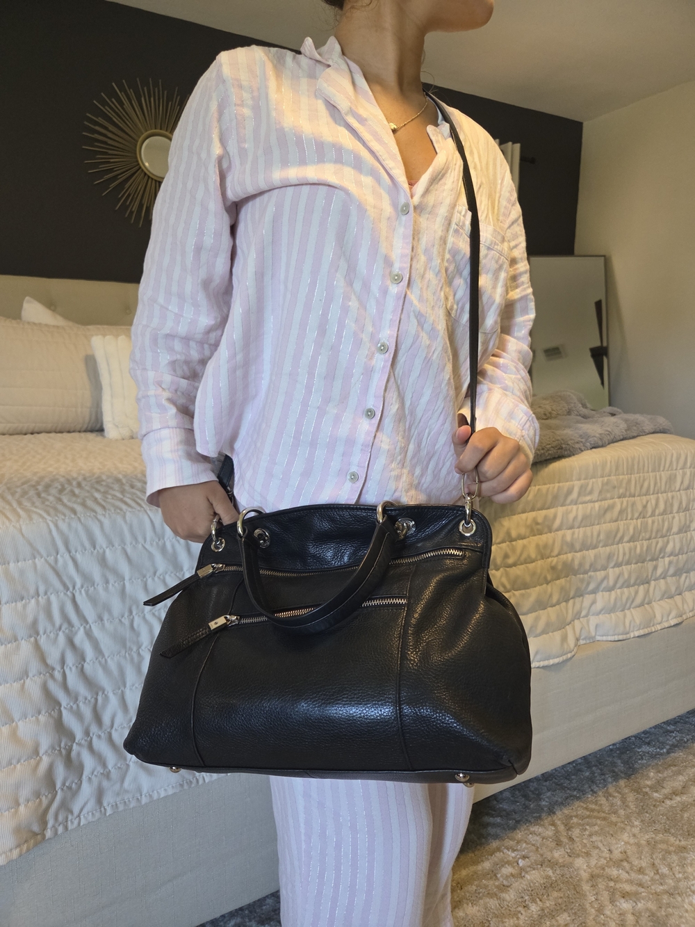 b. makowsky Black Leather Dual-Zip Crossbody Tote - Picture 14 of 16
